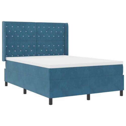 Box spring krevet s LED trakama Plava 140 x 200 cm Baršun - Tamno plava 140 x 200 cm Kristal s dugmadima Cijena