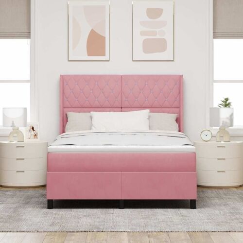 Box spring krevet s madracem Ružičasta 160 x 200 cm Baršun - Ružičasta 160 x 200 cm Kristal s dugmadima Cijena