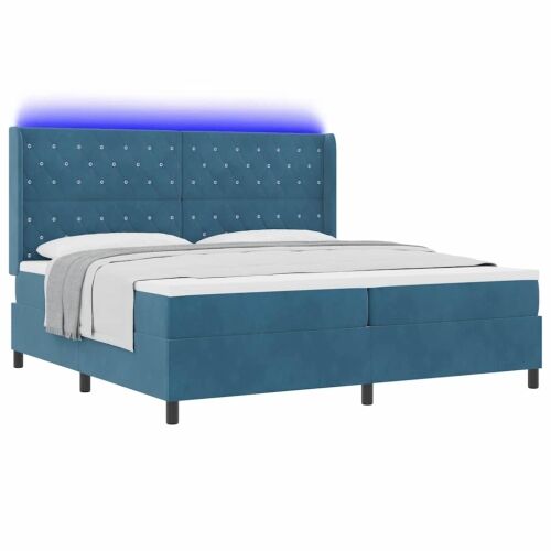 Box spring krevet s madracem Plava 200 x 200 cm Baršun - Tamno plava 200 x 200 cm Kristal s dugmadima Cijena