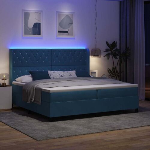 Box spring krevet s madracem Plava 200 x 200 cm Baršun - Tamno plava 200 x 200 cm Kristal s dugmadima Cijena