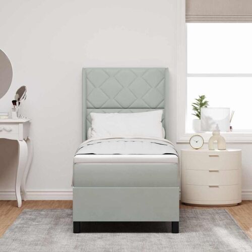 Box spring krevet Svijetlo siva 80 x 200 cm Baršun - Svjetlosiva 80 x 200 cm Dizajn s rombovima Cijena