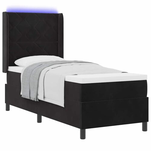 Box spring krevet s LED trakama Crna 80 x 200 cm Baršun - Crna 80 x 200 cm Dizajn s rombovima Cijena