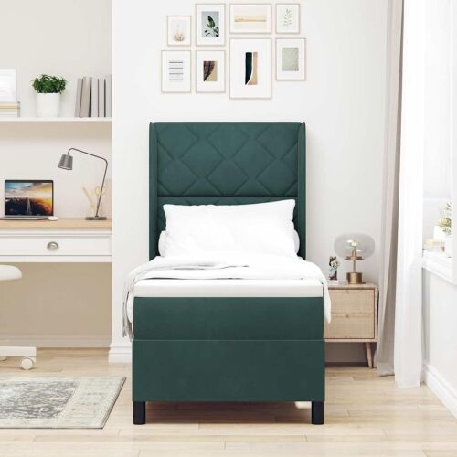 Box spring krevet Tamnozelena 80 x 200 cm Baršun - Tamnozelena 80 x 200 cm Dizajn s rombovima Cijena
