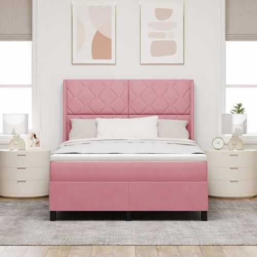 Box spring krevet Ružičasta 140 x 190 cm Baršun - Ružičasta 140 x 190 cm Dizajn s rombovima Cijena