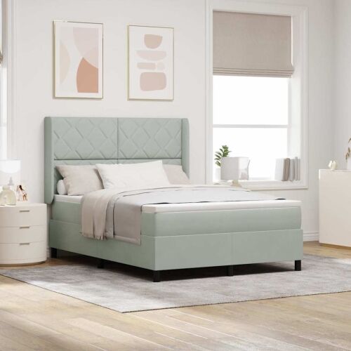 Box spring krevet Svijetlo siva 160 x 200 cm Baršun - Svjetlosiva 160 x 200 cm Dizajn s rombovima Cijena