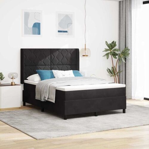 Box spring krevet s LED trakama Crna 160 x 200 cm Baršun - Crna 160 x 200 cm Dizajn s rombovima Cijena
