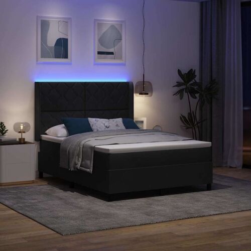 Box spring krevet s LED trakama Crna 160 x 200 cm Baršun - Crna 160 x 200 cm Dizajn s rombovima Cijena