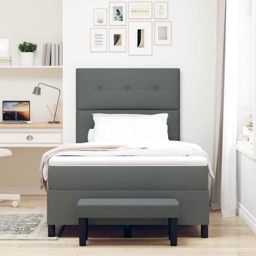Box spring krevet Tamno siva 120 x 190 cm tkanina - Tamno siva 120 x 190 cm Prošiveno gumbima Cijena