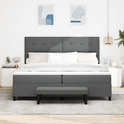 Box spring krevet Tamno siva 200 x 200 cm tkanina - Tamno siva 200 x 200 cm Prošiveno gumbima Cijena