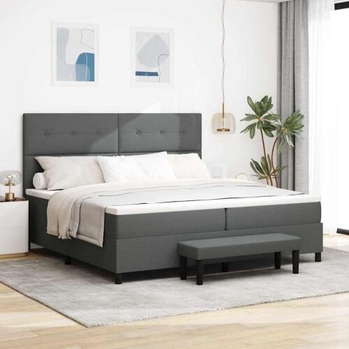 Box spring krevet Tamno siva 200 x 200 cm tkanina - Tamno siva 200 x 200 cm Prošiveno gumbima Cijena