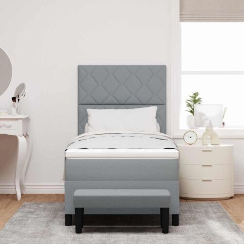Box spring krevet Svijetlo siva 90 x 190 cm tkanina - Svjetlosiva 90 x 190 cm Dizajn s rombovima Cijena