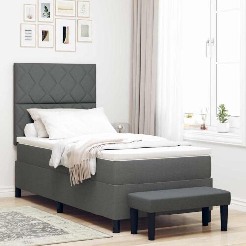 Box spring krevet Tamno siva 90 x 190 cm tkanina - Tamno siva 90 x 190 cm Dizajn s rombovima Cijena