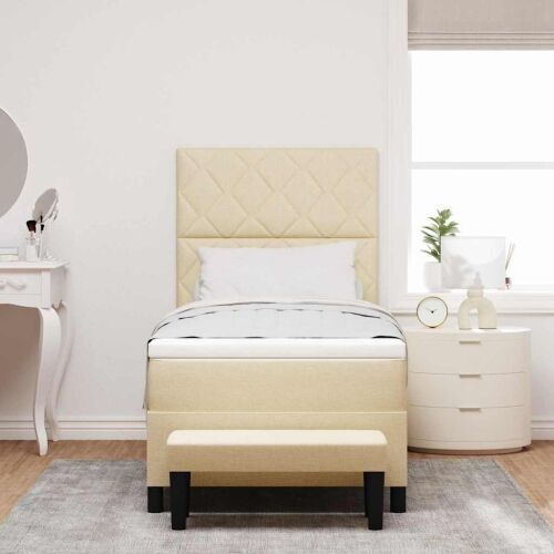 Box spring krevet s uzglavljem Krema 90 x 190 cm tkanina - Krema 90 x 190 cm Dizajn s rombovima Cijena
