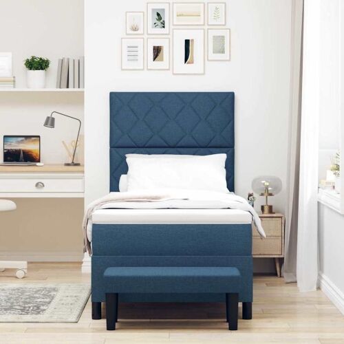 Box spring krevet s jastukom Plava 90 x 190 cm tkanina - Plava 90 x 190 cm Dizajn s rombovima Cijena