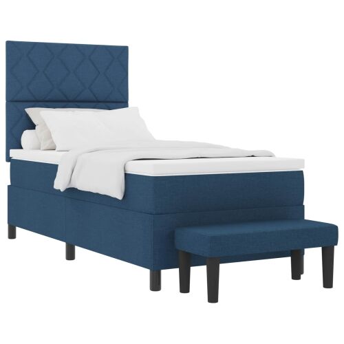 Box spring krevet s jastukom Plava 90 x 190 cm tkanina - Plava 90 x 190 cm Dizajn s rombovima Cijena
