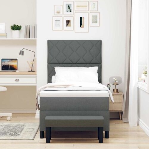Box spring krevet Tamno siva 90 x 200 cm tkanina - Tamno siva 90 x 200 cm Dizajn s rombovima Cijena