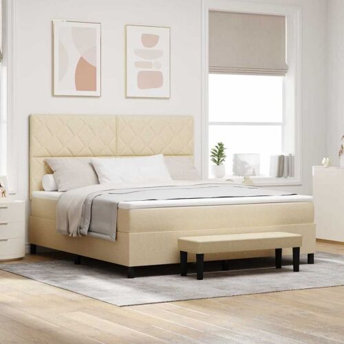 Box spring krevet s uzglavljem Krema 180 x 200 cm tkanina - Krema 180 x 200 cm Dizajn s rombovima Cijena