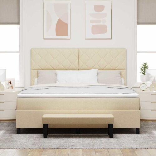 Box spring krevet s uzglavljem Krema 180 x 200 cm tkanina - Krema 180 x 200 cm Dizajn s rombovima Cijena