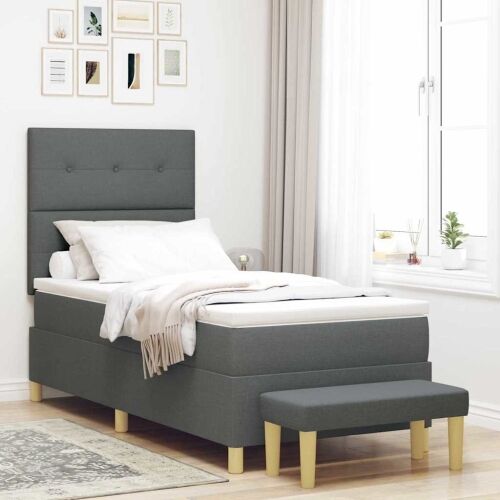 Box spring krevet Tamno siva 200 x 100 cm tkanina - Tamno siva 100 x 200 cm Prošiveno gumbima Cijena