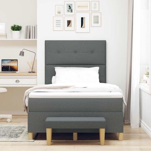 Box spring krevet Tamno siva 200 x 120 cm tkanina - Tamno siva 120 x 200 cm Prošiveno gumbima Cijena