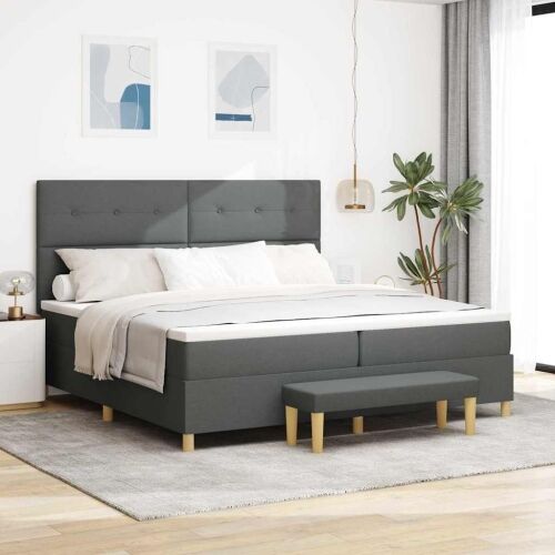 Box spring krevet Tamno siva 200 x 200 cm tkanina - Tamno siva 200 x 200 cm Prošiveno gumbima Cijena
