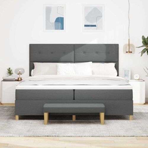 Box spring krevet Tamno siva 200 x 200 cm tkanina - Tamno siva 200 x 200 cm Prošiveno gumbima Cijena
