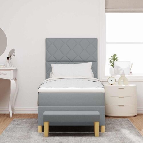 Box spring krevet Svjetlosiva 190 x 90 cm tkanina - Svjetlosiva 90 x 190 cm Dizajn s rombovima Cijena