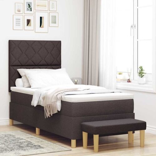 Box spring krevet Tamno smeđa 190 x 90 cm tkanina - Tamno smeđa 90 x 190 cm Dizajn s rombovima Cijena