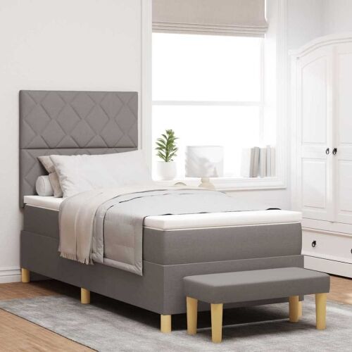 Box spring krevet Sivo-smeđa 190 x 90 cm tkanina - Sivo-smeđa 90 x 190 cm Dizajn s rombovima Cijena