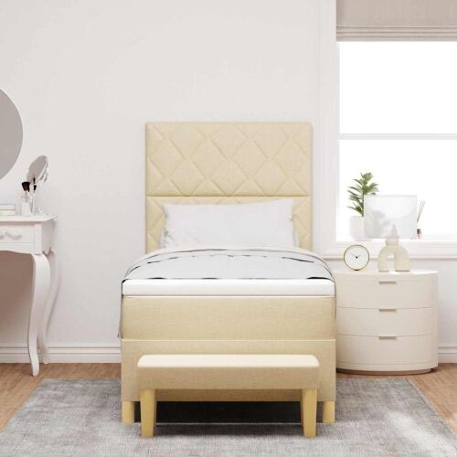 Box spring krevet s jastukom Krema 190 x 90 cm tkanina - Krema 90 x 190 cm Dizajn s rombovima Cijena
