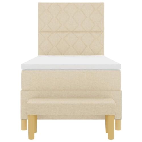Box spring krevet s jastukom Krema 190 x 90 cm tkanina - Krema 90 x 190 cm Dizajn s rombovima Cijena