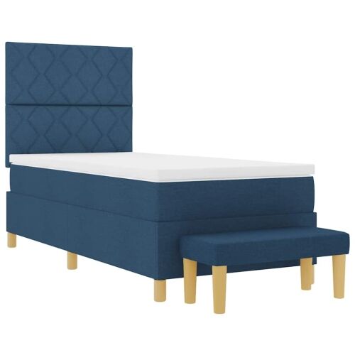 Box spring krevet s uzglavljem Plava 190 x 90 cm tkanina - Plava 90 x 190 cm Dizajn s rombovima Cijena