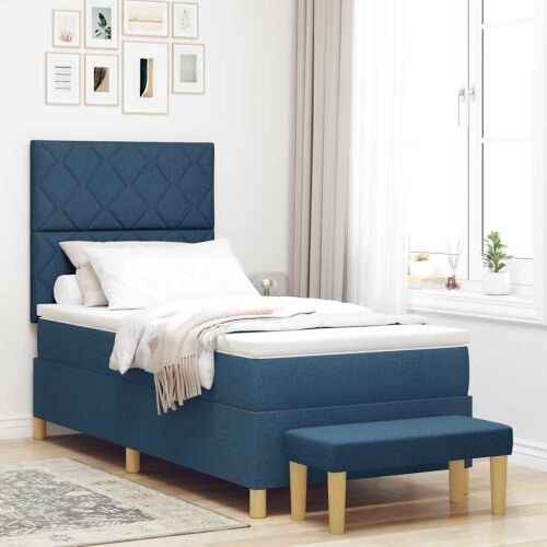 Box spring krevet s jastukom Plava 200 x 90 cm tkanina - Plava 90 x 200 cm Dizajn s rombovima Cijena