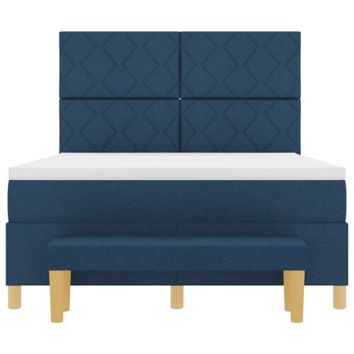 Box spring krevet s jastukom Plava 190 x 140 cm tkanina - Plava 140 x 190 cm Dizajn s rombovima Cijena