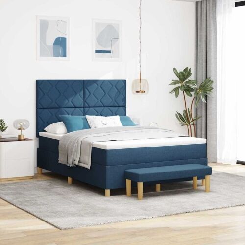 Box spring krevet s jastukom Plava 190 x 140 cm tkanina - Plava 140 x 190 cm Dizajn s rombovima Cijena