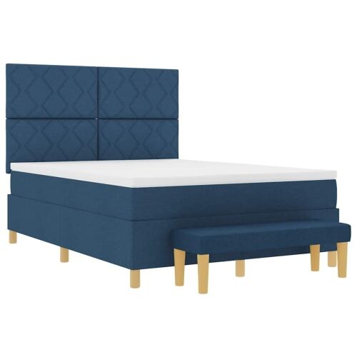Box spring krevet s jastukom Plava 190 x 140 cm tkanina - Plava 140 x 190 cm Dizajn s rombovima Cijena