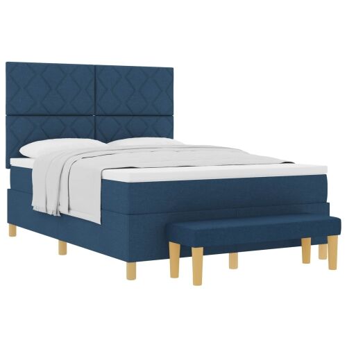 Box spring krevet s jastukom Plava 190 x 140 cm tkanina - Plava 140 x 190 cm Dizajn s rombovima Cijena