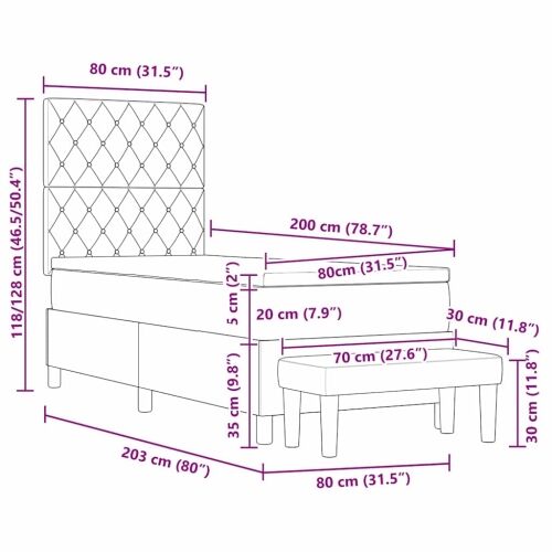 Box spring krevet s uzglavljem Crna 200 x 80 cm Baršun - Crna 80 x 200 cm Kristal s dugmadima Cijena