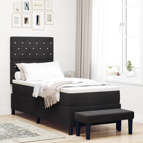 Box spring krevet s uzglavljem Crna 200 x 80 cm Baršun - Crna 80 x 200 cm Kristal s dugmadima Cijena