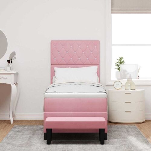 Box spring krevet Ružičasta 200 x 80 cm Baršun - Ružičasta 80 x 200 cm Kristal s dugmadima Cijena
