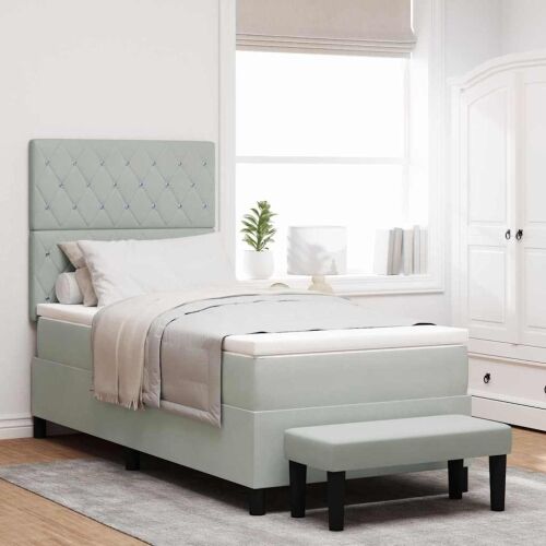 Box spring krevet Svjetlosiva 190 x 90 cm Baršun - Svjetlosiva 90 x 190 cm Kristal s dugmadima Cijena