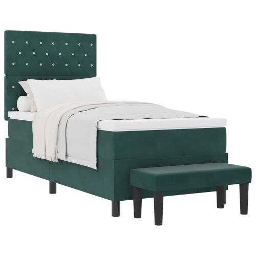 Box spring krevet Tamnozelena 190 x 90 cm Baršun - Tamnozelena 90 x 190 cm Kristal s dugmadima Cijena