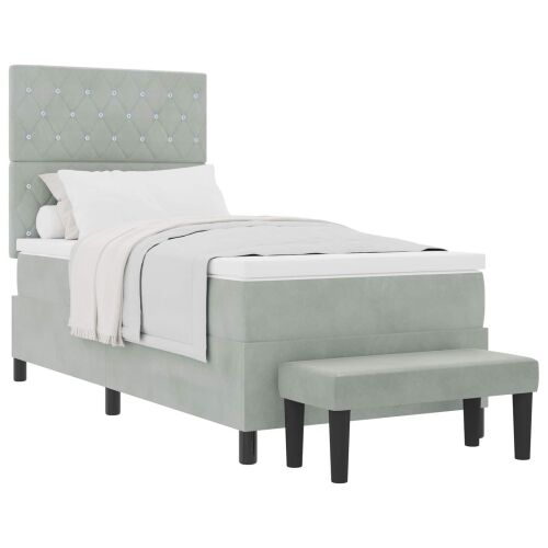 Box spring krevet Svjetlosiva 200 x 90 cm Baršun - Svjetlosiva 90 x 200 cm Kristal s dugmadima Cijena