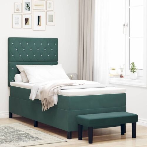 Box spring krevet Tamnozelena 200 x 90 cm Baršun - Tamnozelena 90 x 200 cm Kristal s dugmadima Cijena