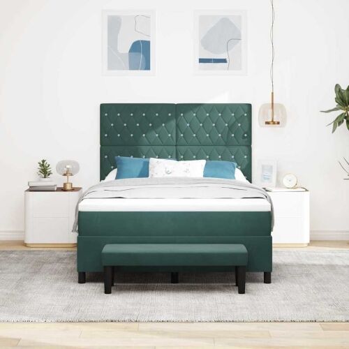 Box spring krevet Tamnozelena 200 x 140 cm Baršun - Tamnozelena 140 x 200 cm Kristal s dugmadima Cijena