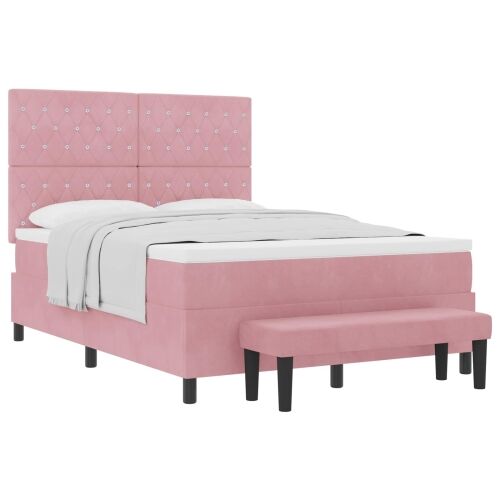 Box spring krevet Ružičasta 200 x 160 cm Baršun - Ružičasta 160 x 200 cm Kristal s dugmadima Cijena