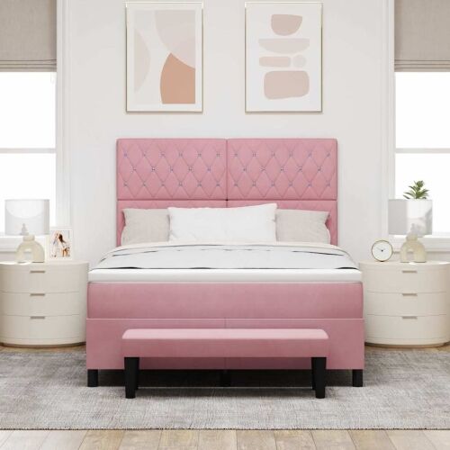 Box spring krevet Ružičasta 200 x 160 cm Baršun - Ružičasta 160 x 200 cm Kristal s dugmadima Cijena