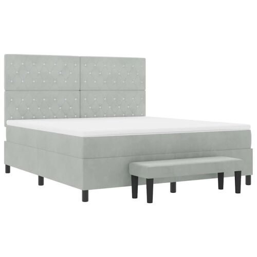 Box spring krevet Svjetlosiva 200 x 180 cm Baršun - Svjetlosiva 180 x 200 cm Kristal s dugmadima Cijena