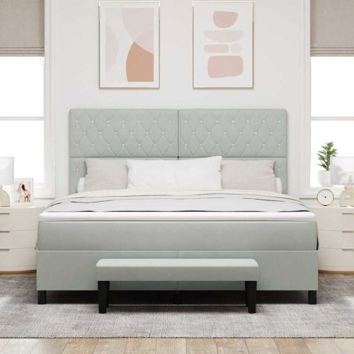 Box spring krevet Svjetlosiva 200 x 180 cm Baršun - Svjetlosiva 180 x 200 cm Kristal s dugmadima Cijena