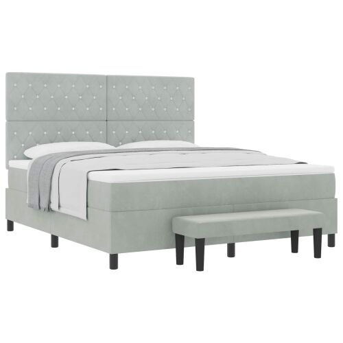 Box spring krevet Svjetlosiva 200 x 180 cm Baršun - Svjetlosiva 180 x 200 cm Kristal s dugmadima Cijena